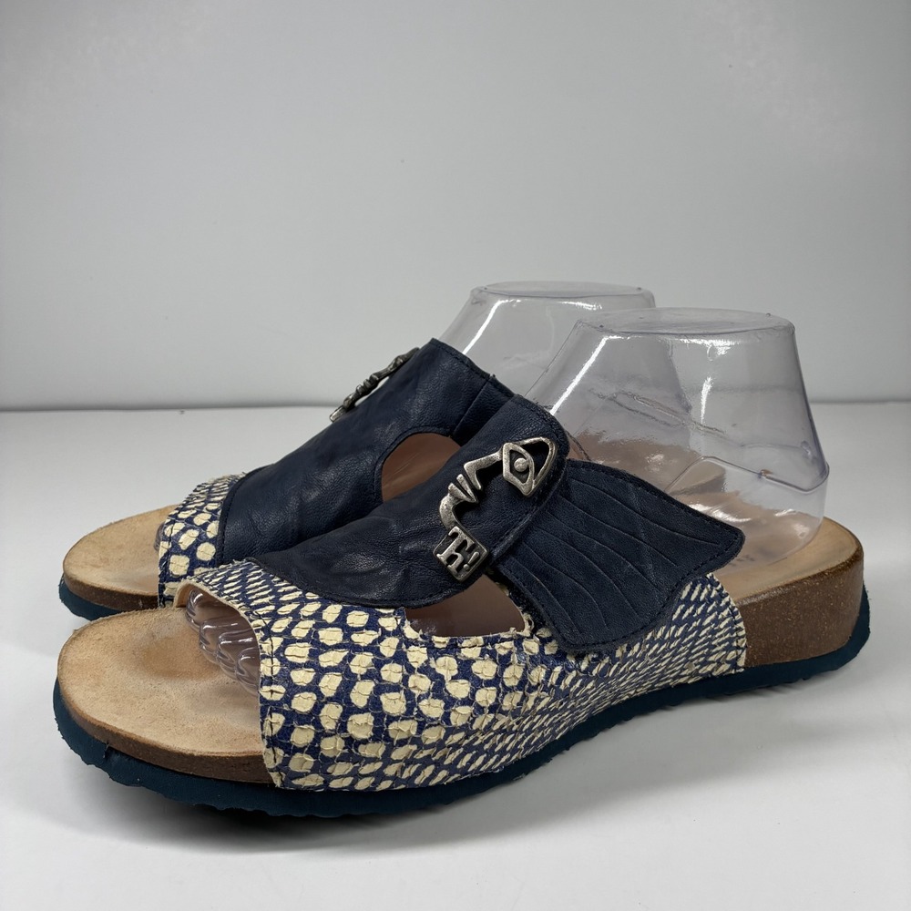 Think! Mizzi Face Women's US 10-10.5/41 Blue Leather Comfort Slide Mule Sandals